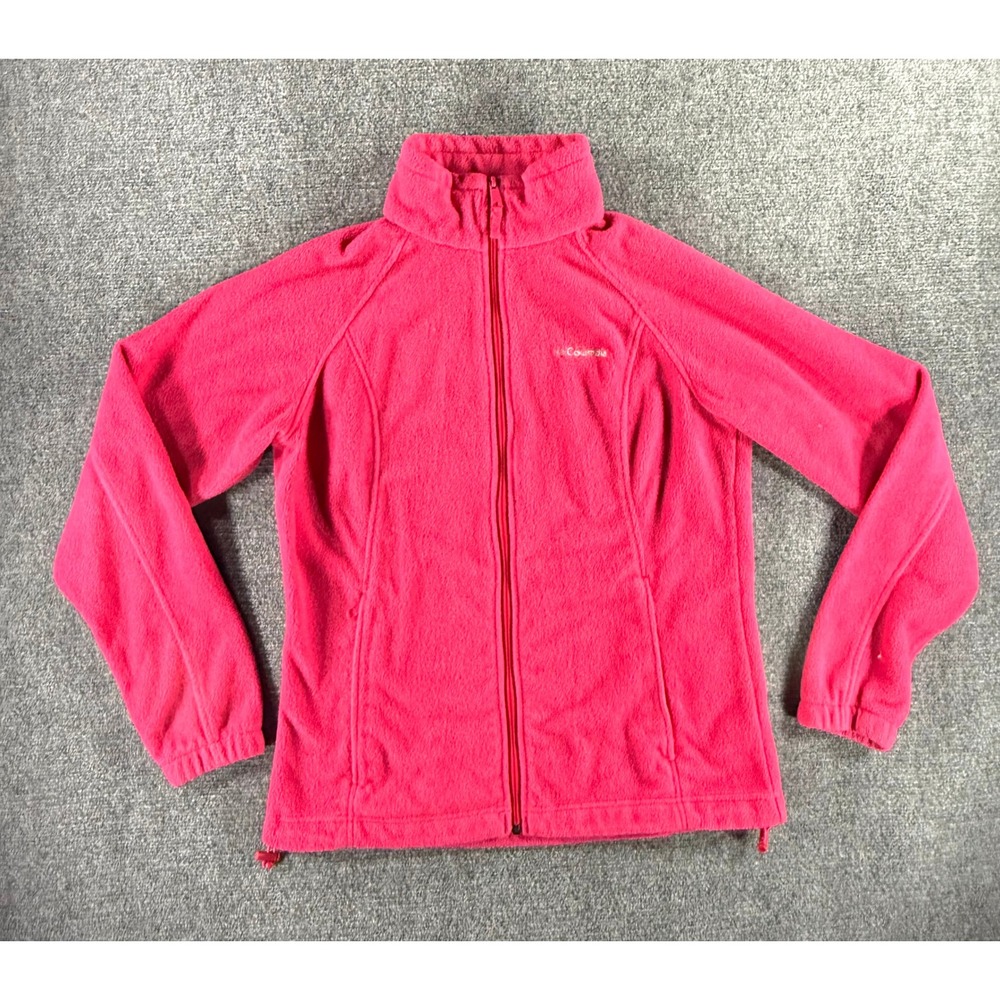 Columbia Womens Hot Pink Full‎ Zip Fleece Jacket Mock Neck Large Outdoor Hiking